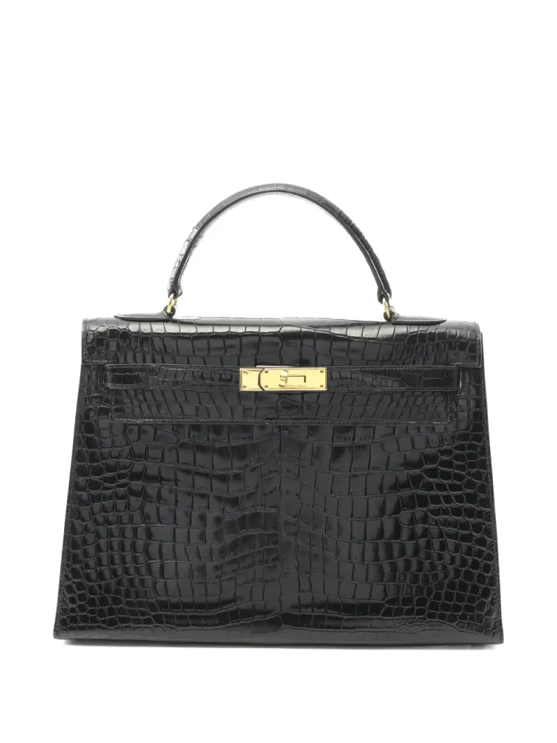 Hermès 1981 Kelly Handtasche mit Kroko-Effekt 32cm in Schwarz