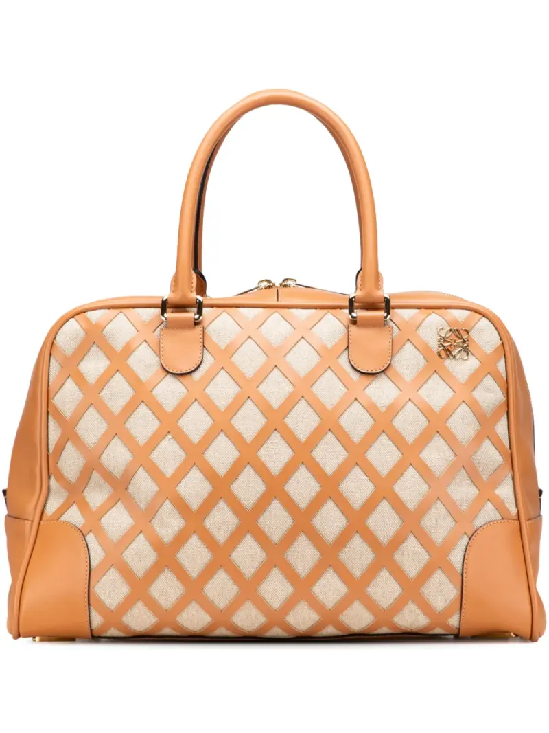 Loewe 2015 extra große Amazona Reisetasche aus Canvas und Leder mit Cut Outs 75cm in Braun