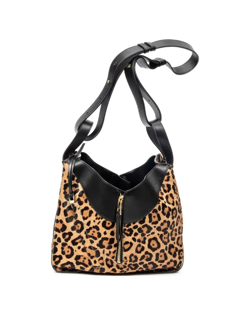 Loewe Kleine Hammock Schultertasche mit Leopardenmuster in Braun