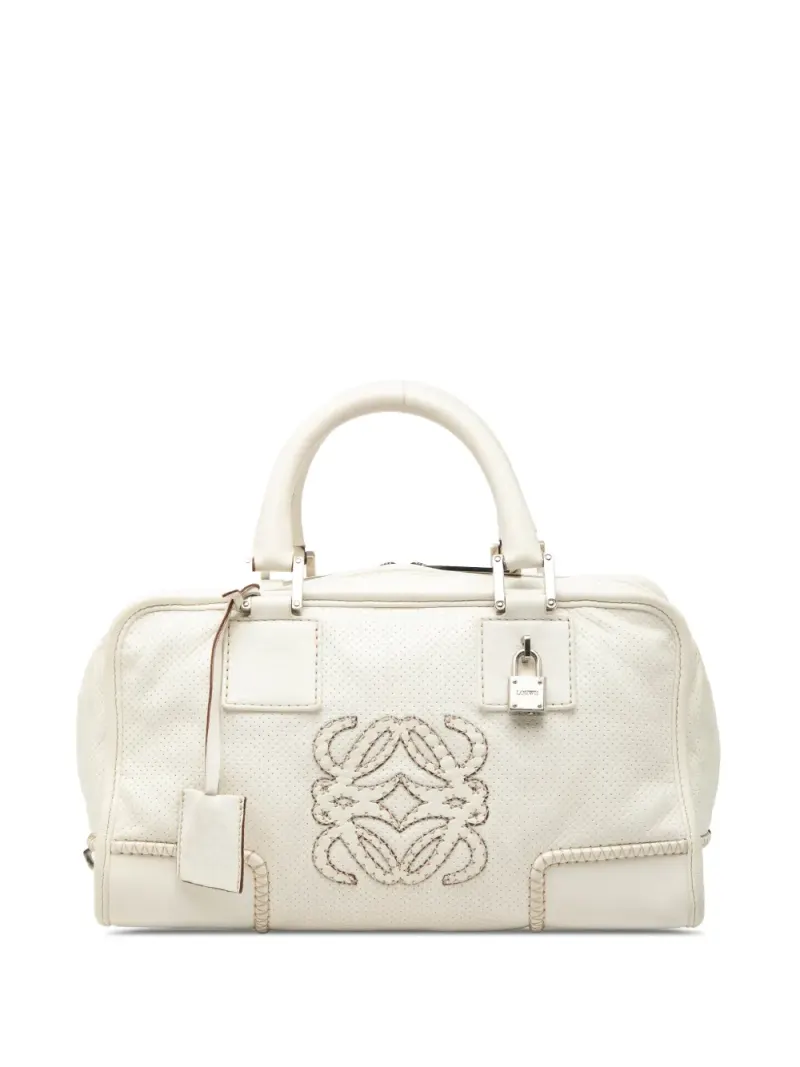 Loewe 2007 Perforated Leather Stitched Amazona 28 handbag in Weiß