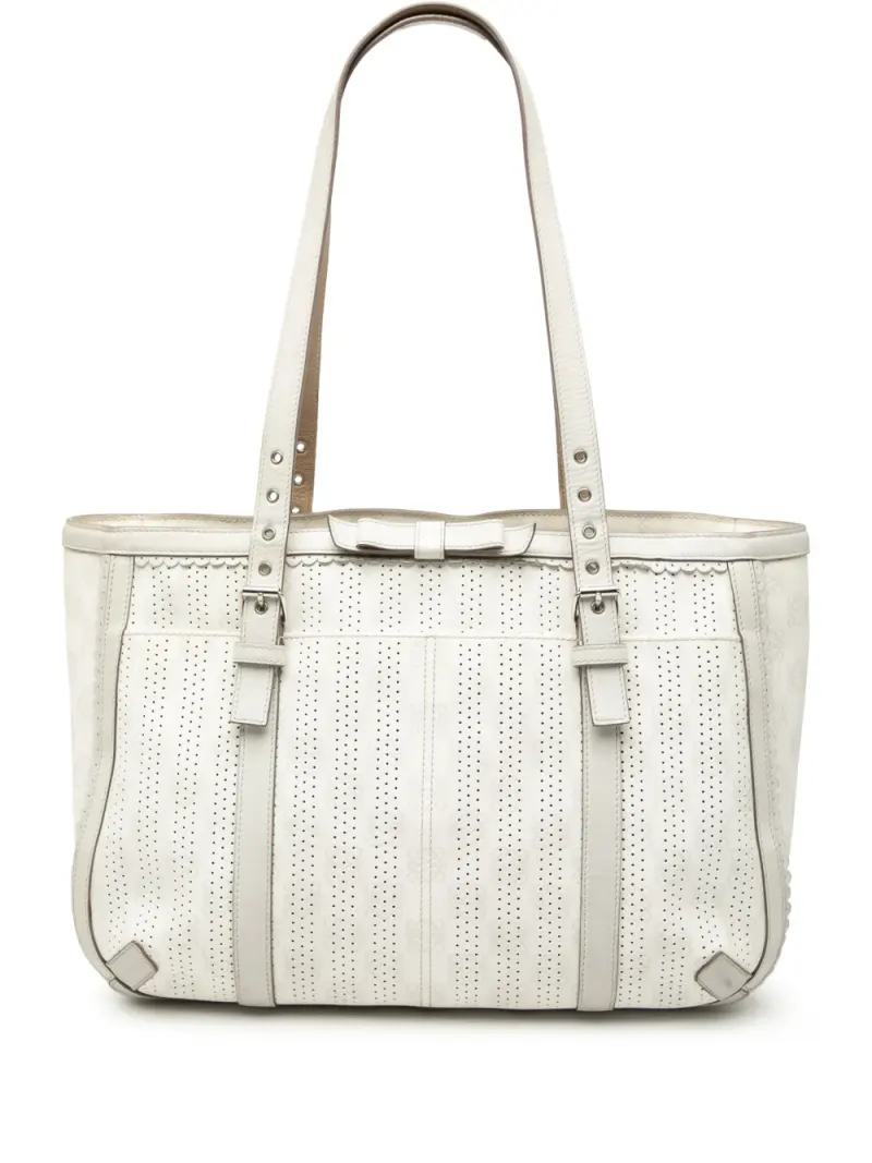 Loewe 2007 perforierter Anagram Tote Bag aus beschichtetem Canvas in Weiß