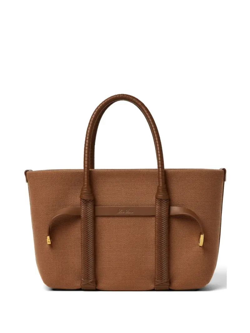 Loro Piana smal leather-trim canvas tote bag in Braun