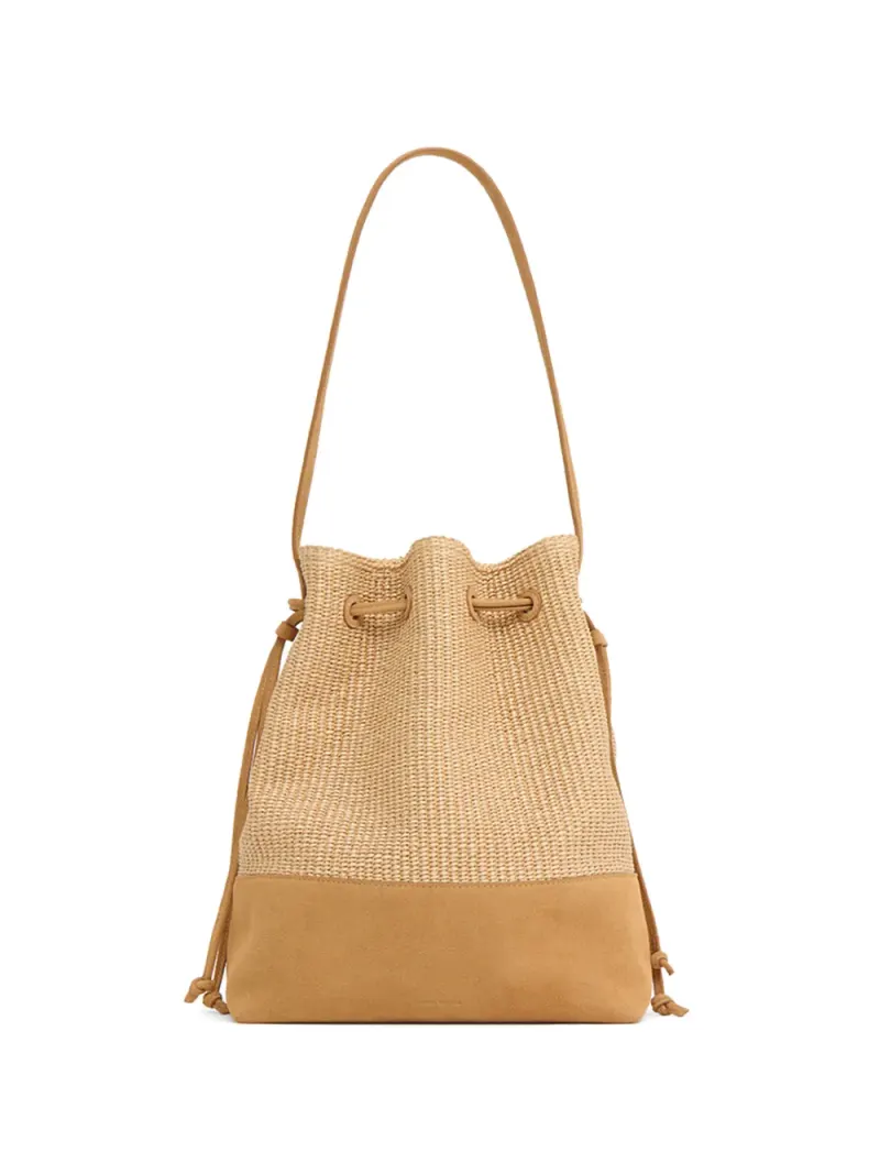 Mansur Gavriel Drawstring leather bucket bag in Nude