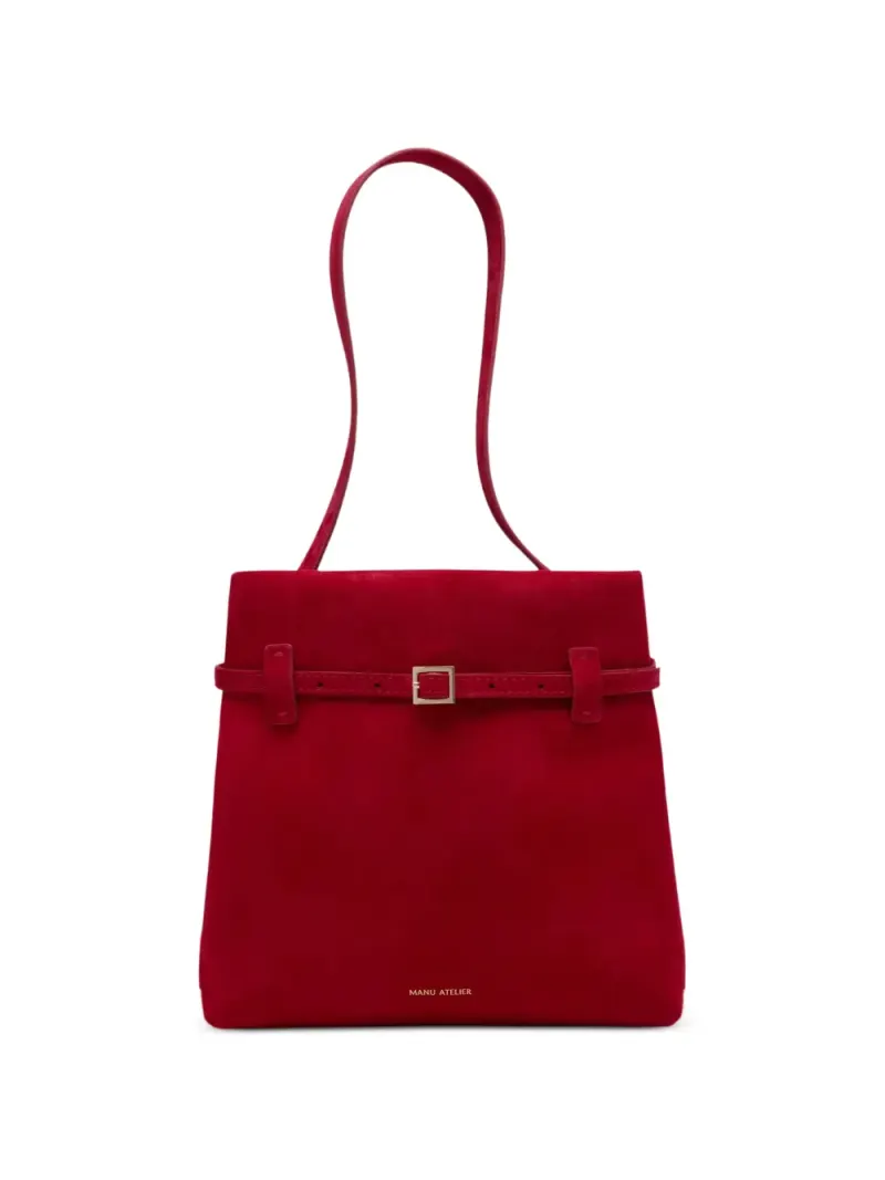 Manu Atelier buckle-detail suede shoulder bag in Rot