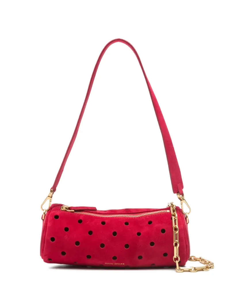 Manu Atelier Mini Cylinder Schultertasche mit Lochmuster Mini in Rot