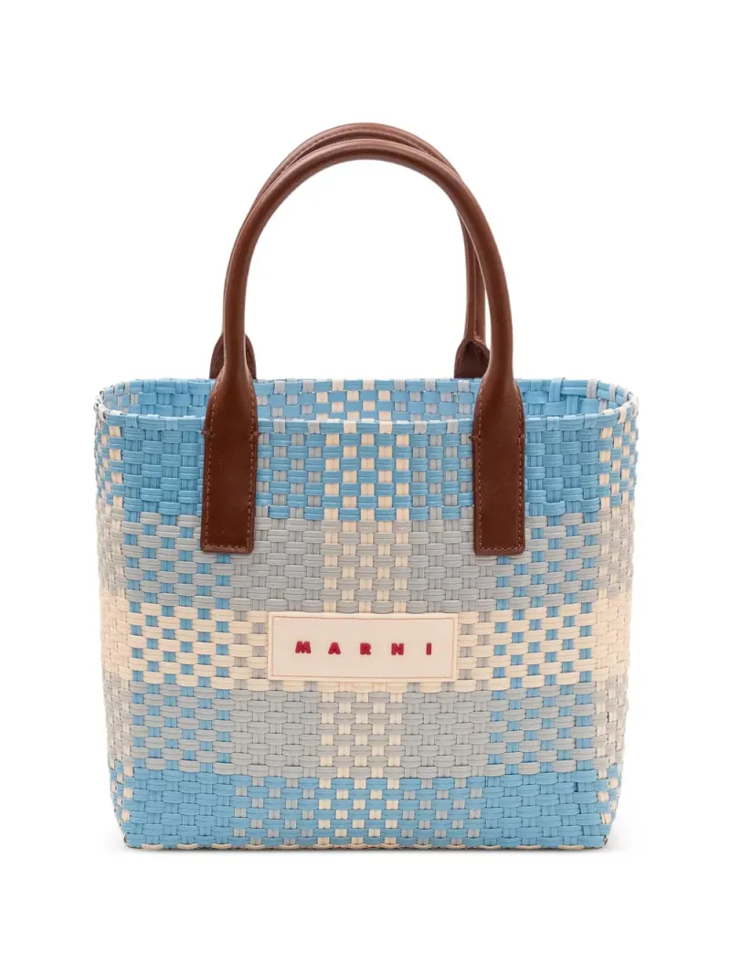 Marni check-pattern woven tote bag in Blau
