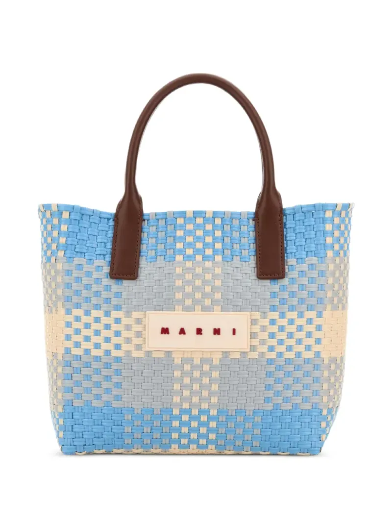 Marni check-pattern woven tote bag in Blau