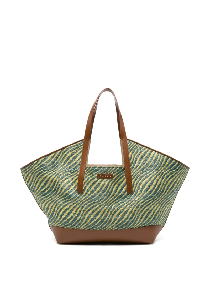 Marni Gestreifter Tote Bag in Grün