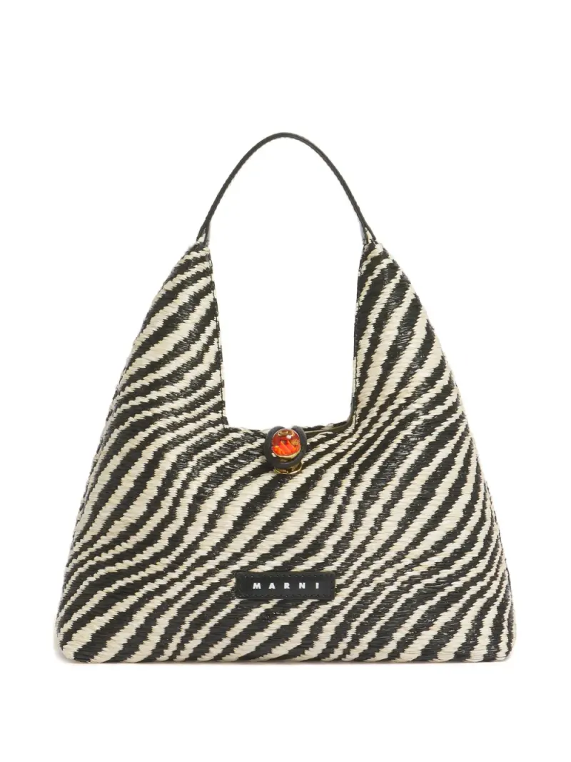 Marni Handtasche mit Raffiabast-Effekt in Schwarz