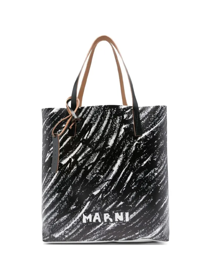 Marni logo-print tote bag in Schwarz