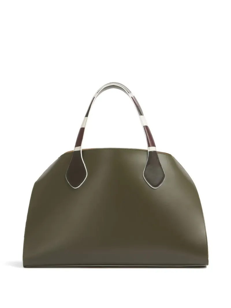 Marni Mittelgroßer Overlap Tote Bag mit Kontrastbesatz in Grün