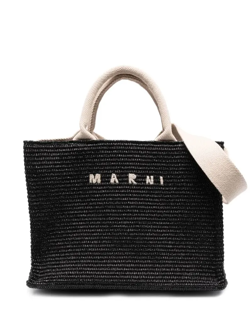 Marni Tote Bag mit Raffiabast-Effekt in Schwarz