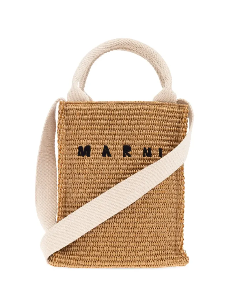 Marni Tote Bag aus gewebtem Bast in Nude