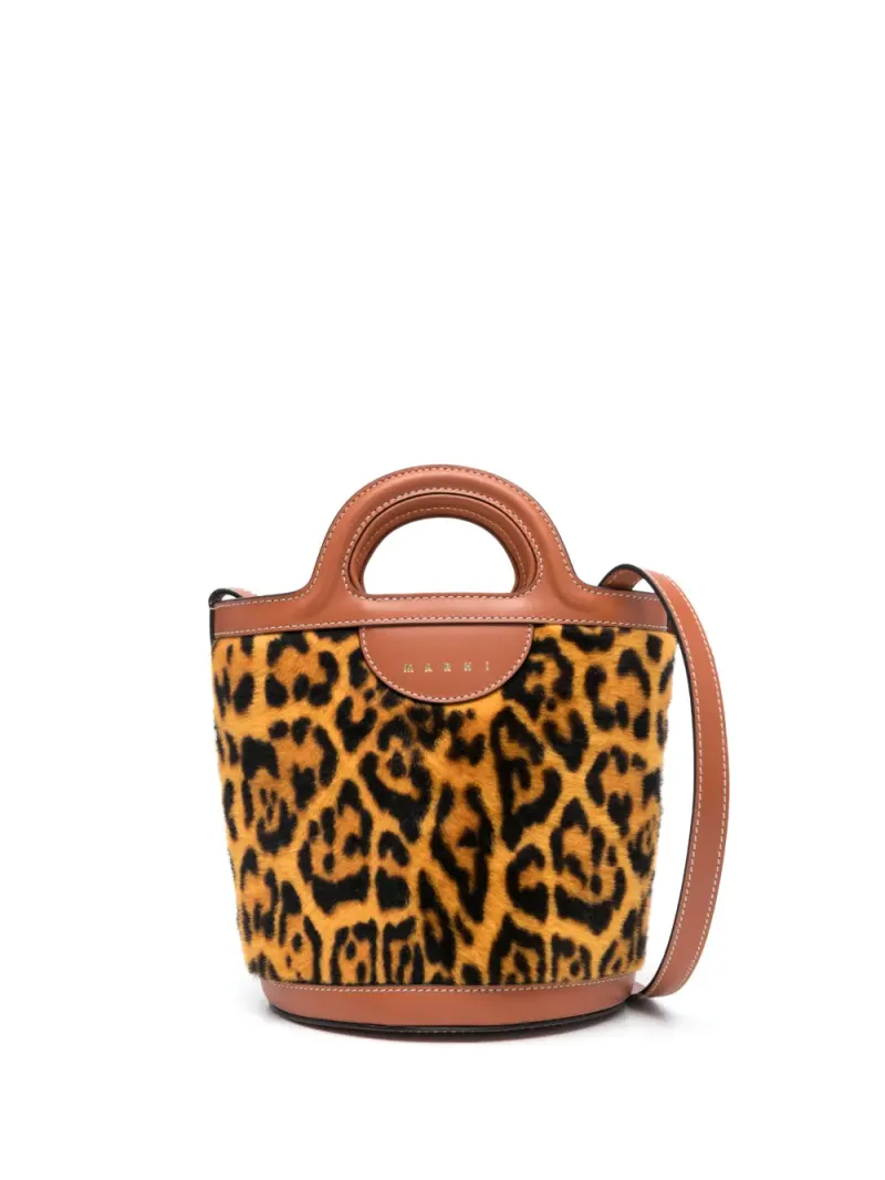 Marni Mini Tropicalia Beuteltasche mit Leoparden-Print Mini in Braun