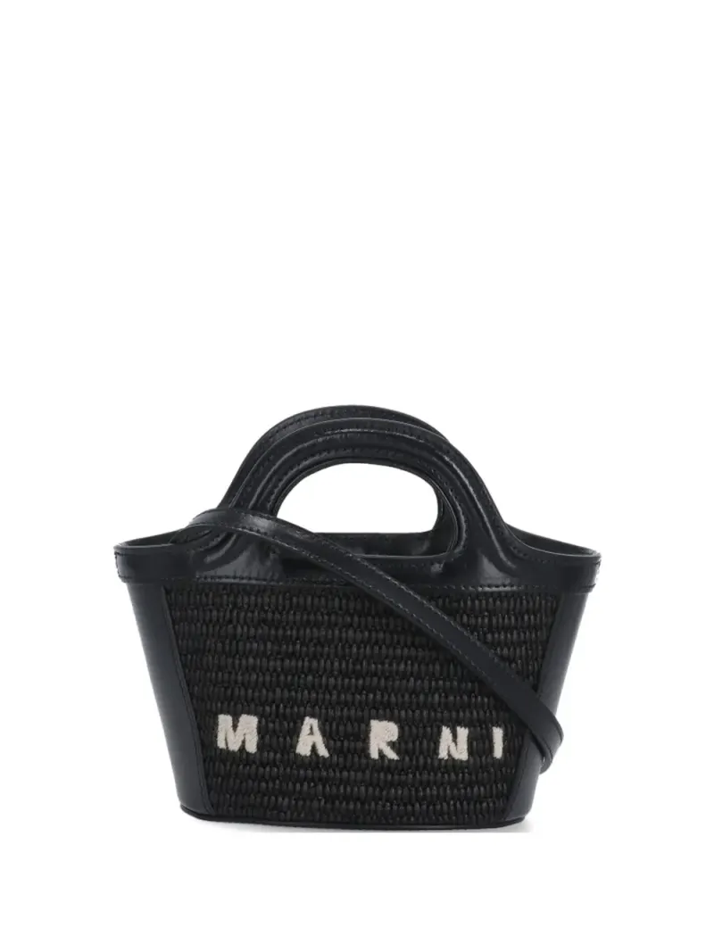 Marni Micro Tropicalia Tote Bag mit Logo in Schwarz