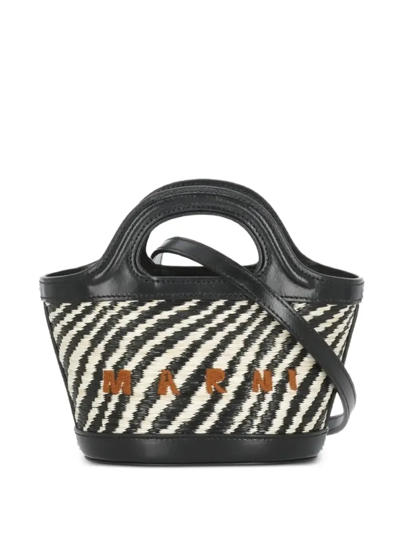 Marni Micro Wavy Tote Bag mit Raffiabast-Effekt in Schwarz