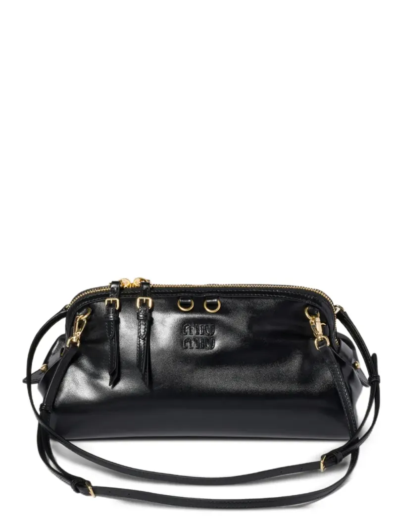 Miu Miu Caprice Clutch aus glänzendem Leder in Schwarz