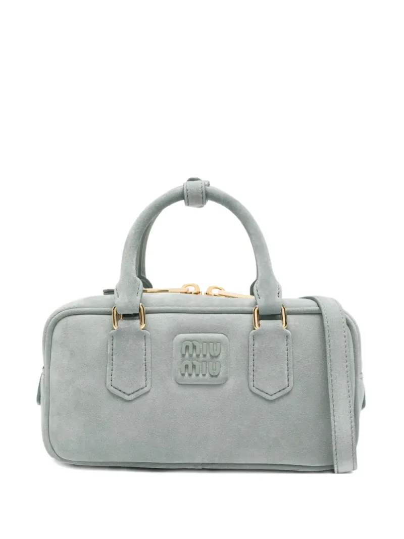Miu Miu Satchel-Tasche aus Wildleder in Grau Wildleder-Leder