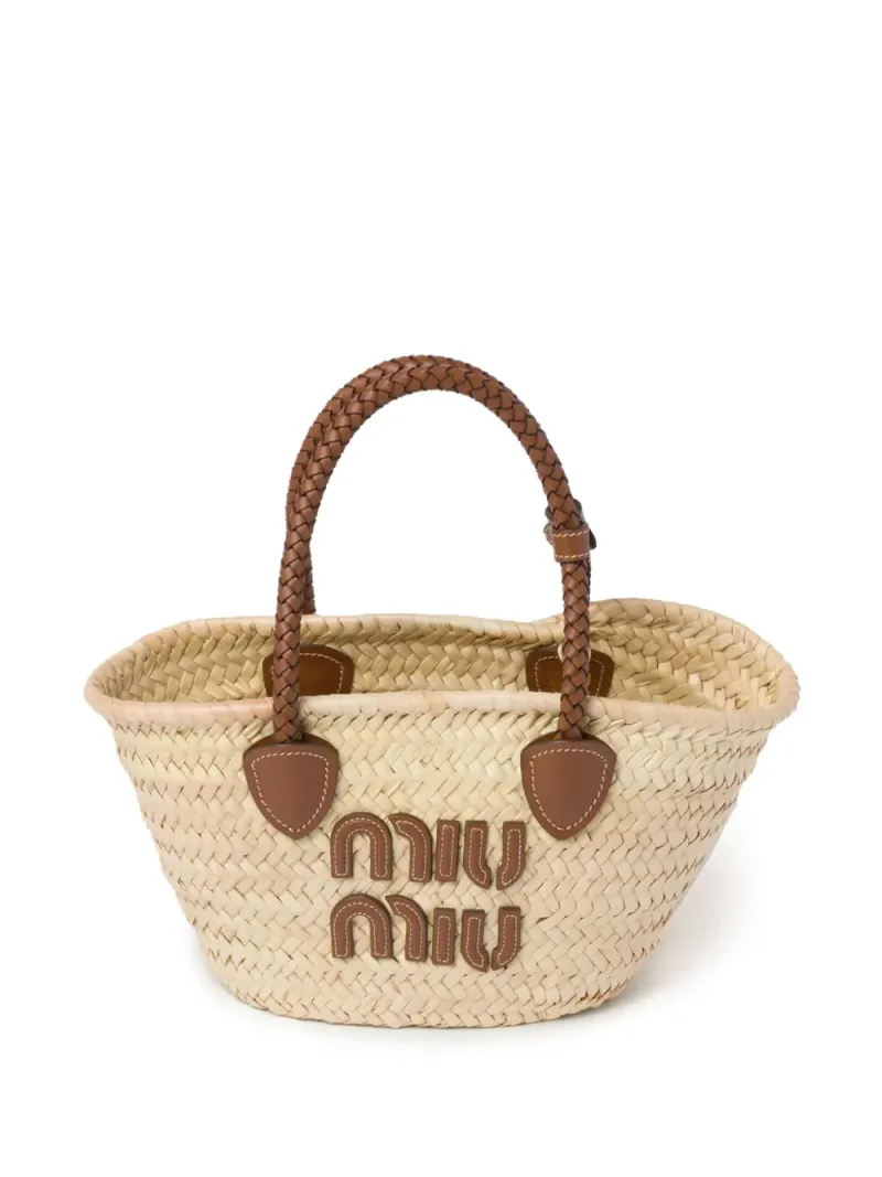 Miu Miu Tote Bag mit Lederbesatz in Nude