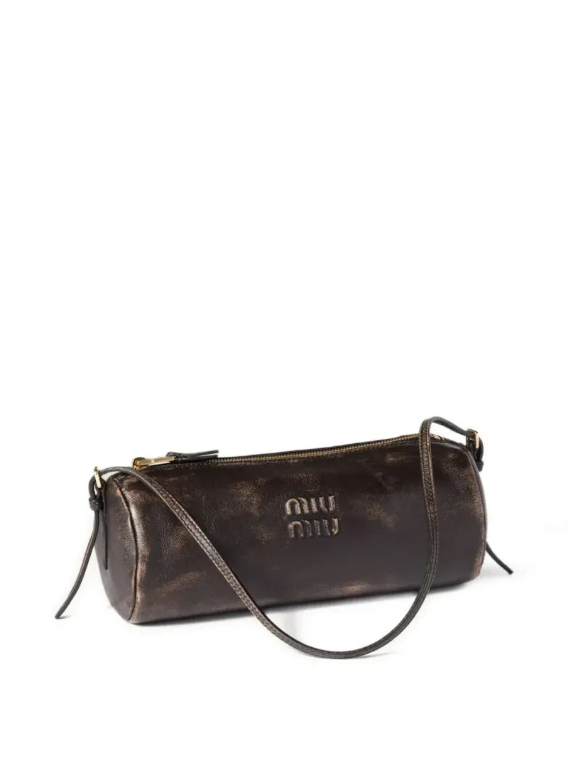 Miu Miu Zylinderförmige Schultertasche mit Logo-Prägung in Braun