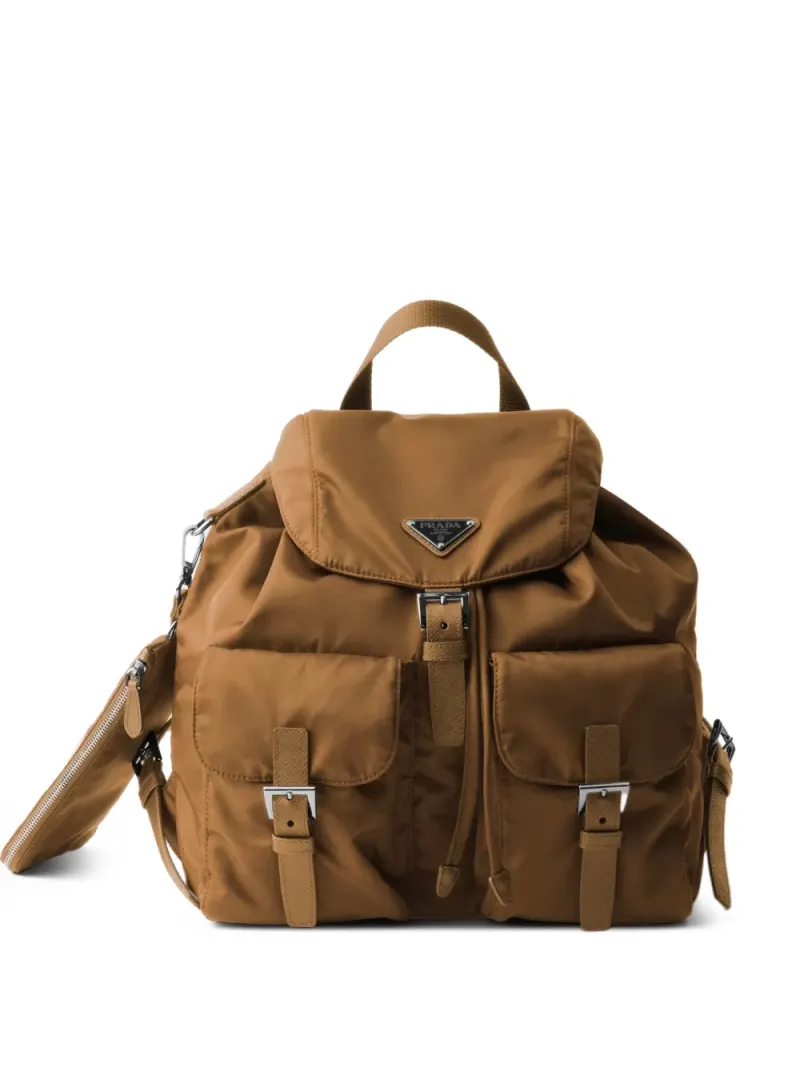 Prada medium Re-Nylon backpack with pouch in Braun Re-Nylon-Leder