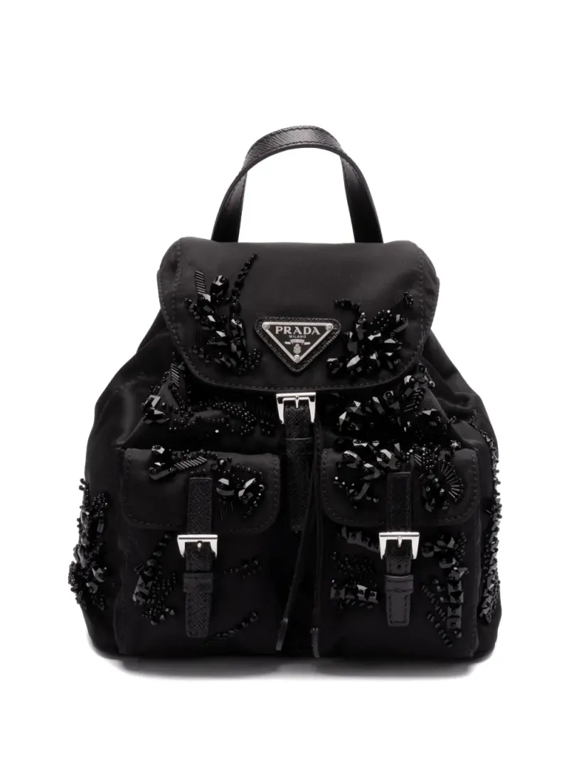Prada Rucksack mit Emaille-Logo in Schwarz