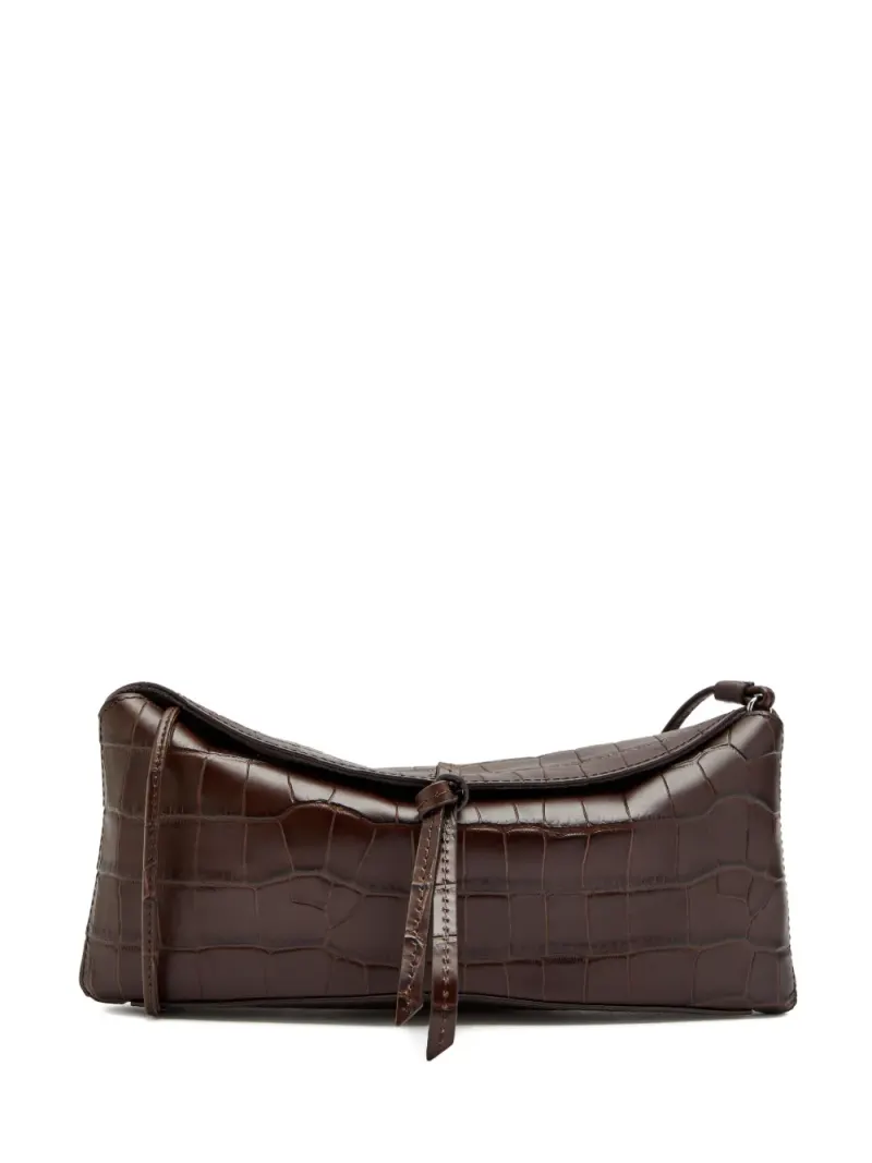 Staud EVe Clutch mit Kroko-Prägung in Braun