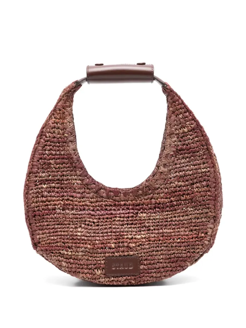 Staud Moon Handtasche aus Bast in Braun