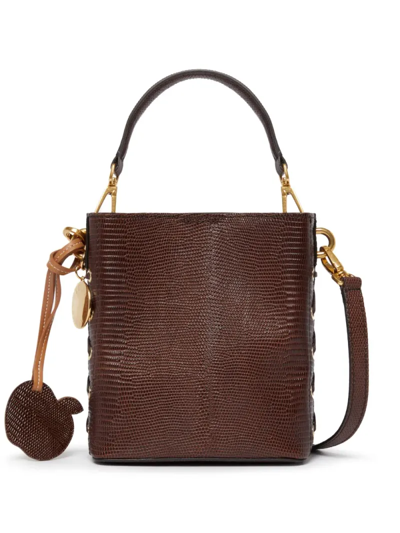 Stella McCartney Faux-Leder-Beuteltasche mit Logo-Anhänger in Braun