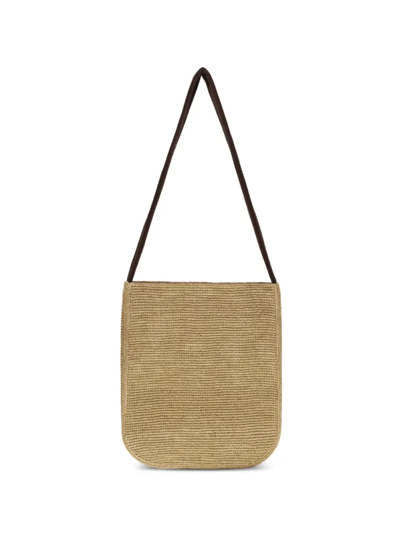 The Row Abgerundete Lori Schultertasche aus Raffiabast in Nude