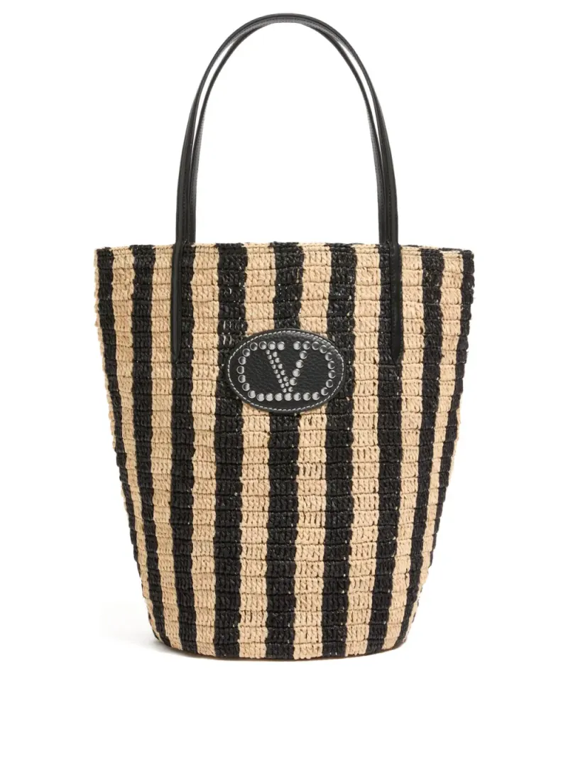 Valentino Gestreifter in Nude – Tote Bags