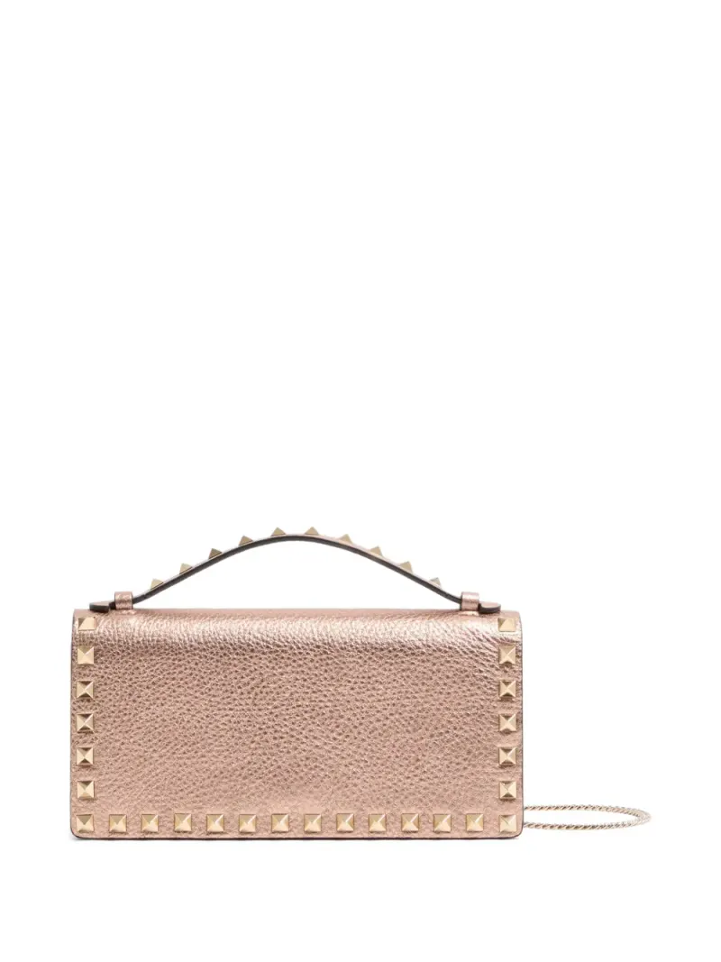 Valentino Laminierte Rockstud Schultertasche aus strukturiertem Kalbsleder in Rosa Kalbsleder-Leder