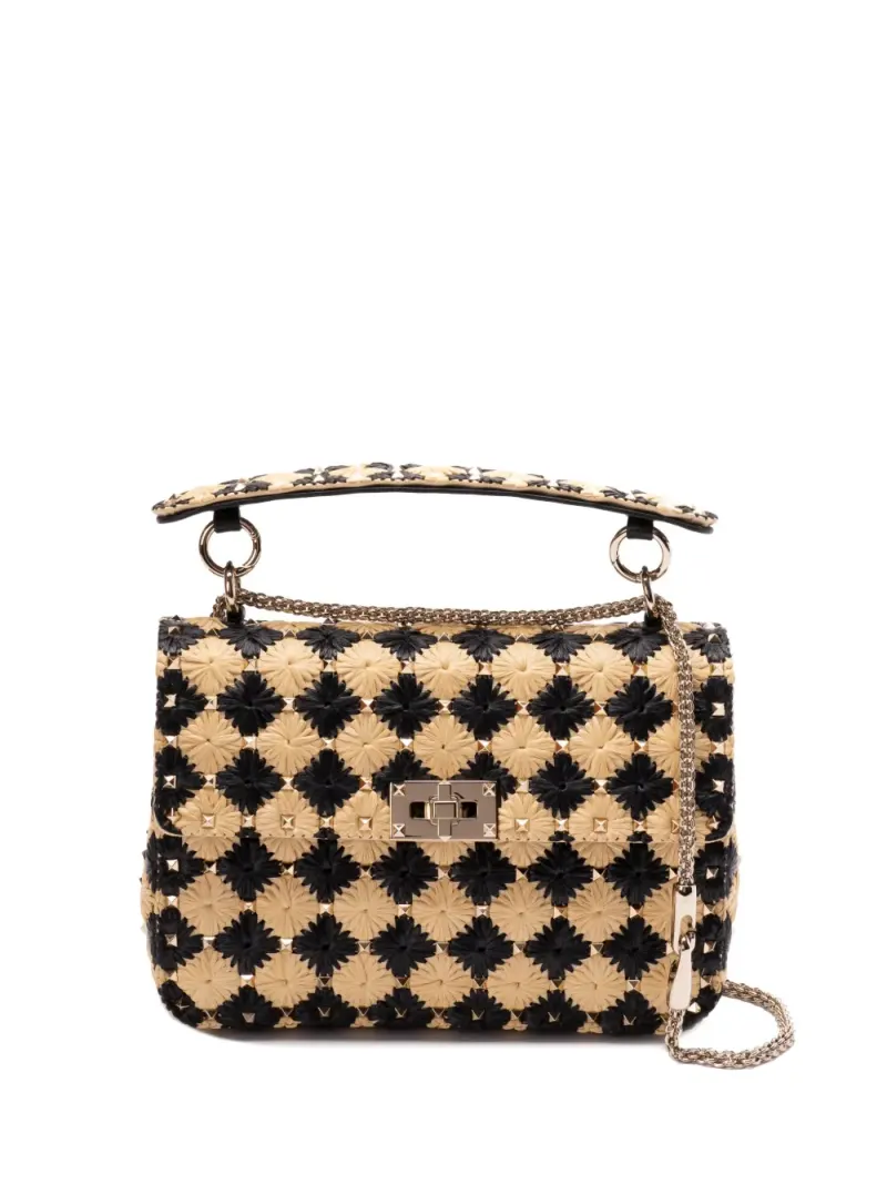 Valentino Mittelgroße Spike Tote Bag aus Bast in Schwarz