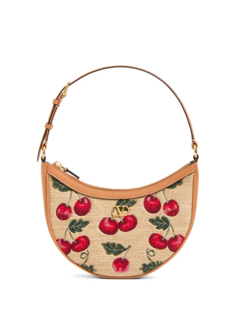 Valentino Mini VLogo Signature Schultertasche mit Kirschen-Print Mini in Nude