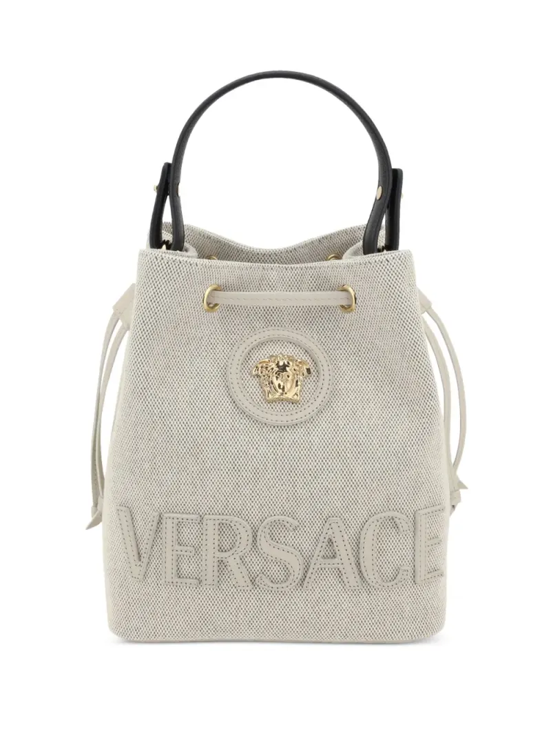 Versace La Medusa Beuteltasche aus Canvas in Nude