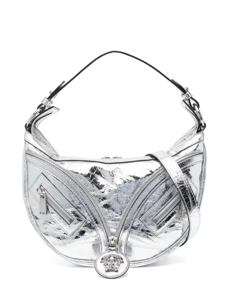 Versace small Repeat metallic-effect shoulder bag in Silber